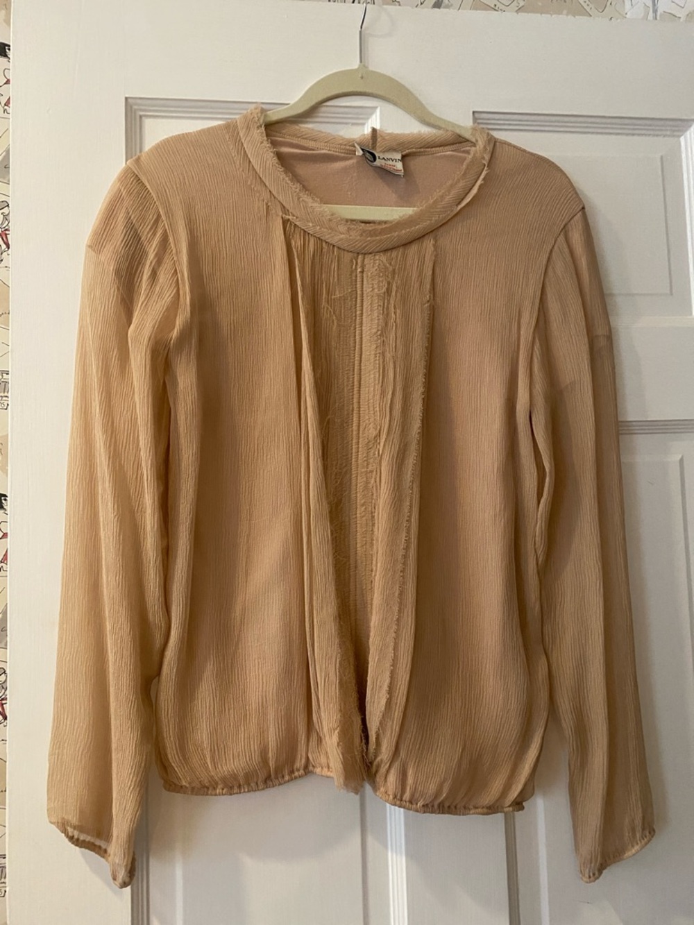 Lanvin Paris Silk Raw Edge Blouse. Nude. Sz. XS